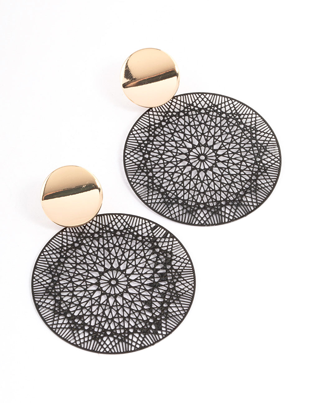 Black Mixed Disc Filigree Earrings