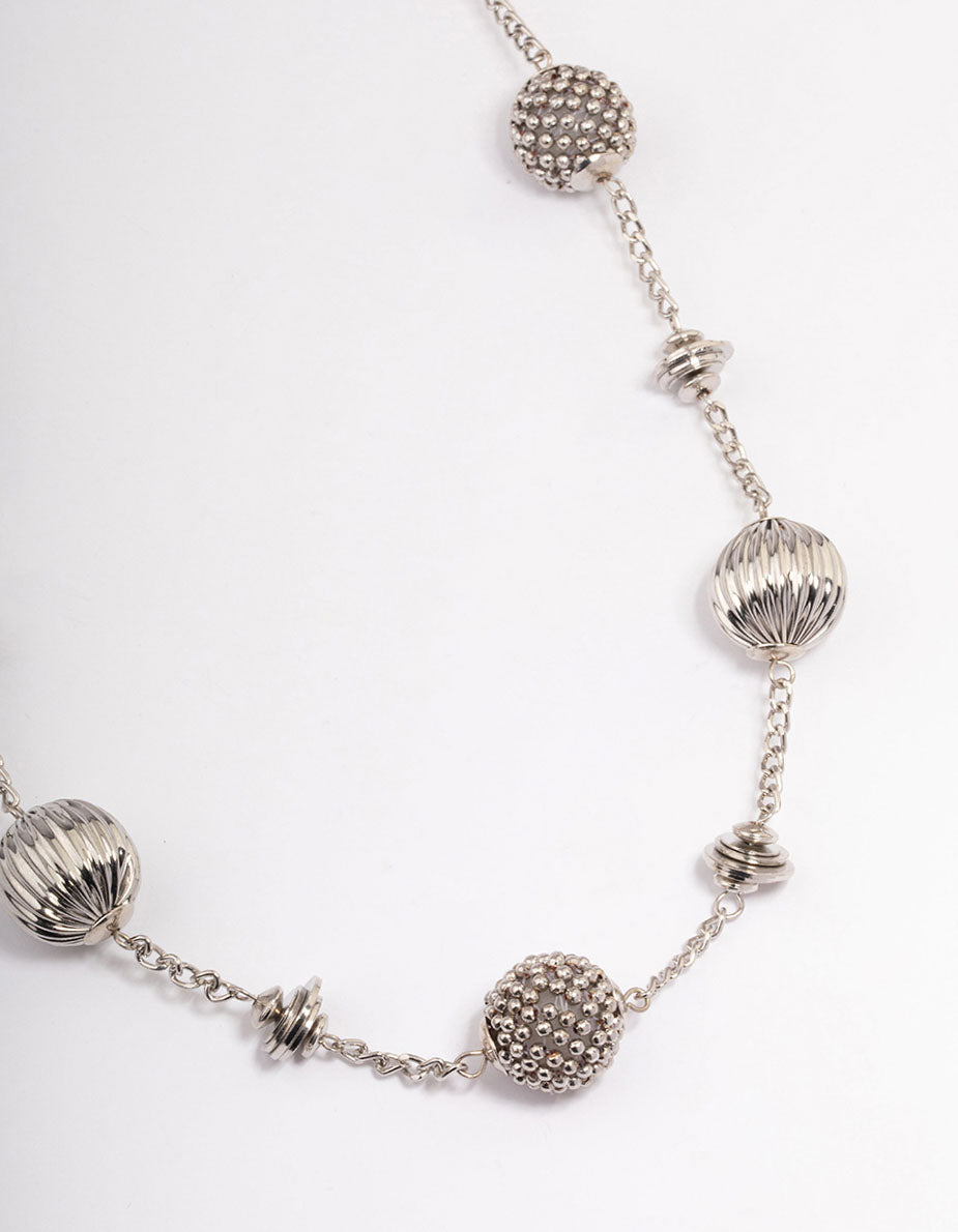 Rhodium Short Texture Round Necklace