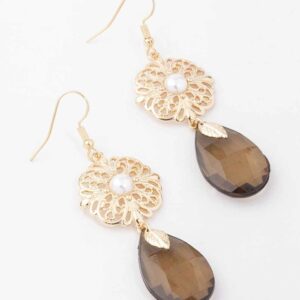 Brown Pearl Filigree Flower Earrings