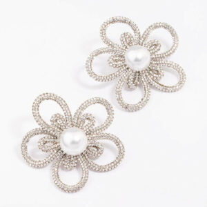 & Pearl Flower Statement Stud Earrings