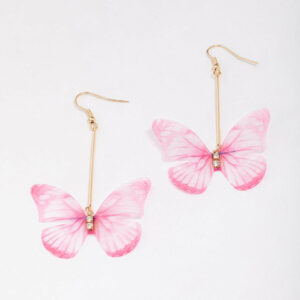 & Pink Fabric Butterfly Earrings