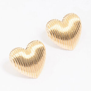 Ribbed Heart Stud Earrings