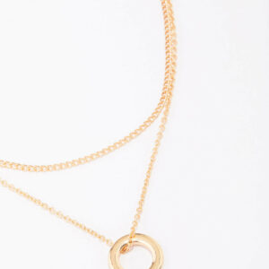 Double Chain Circle Pendant Layered Necklace