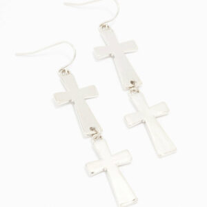 Rhodium Double Cross Drop Earrings