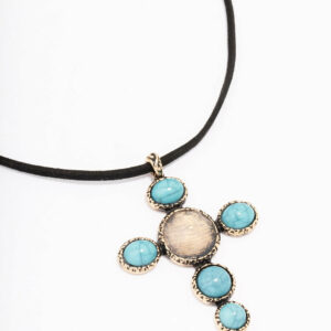 Antique Rustic Stone Cord Pendant Necklace