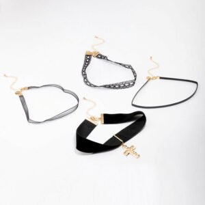 Black Lace Cross Choker 4-Pack