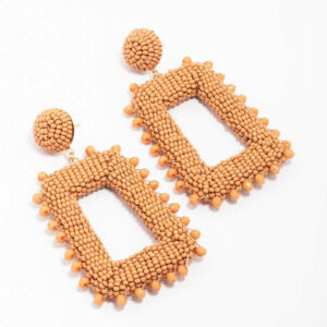 Orange Beaded Rectangular Earrings