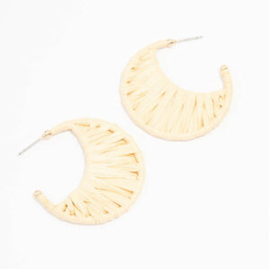 Cream Woven Raffia Crescent Hoop Earrings
