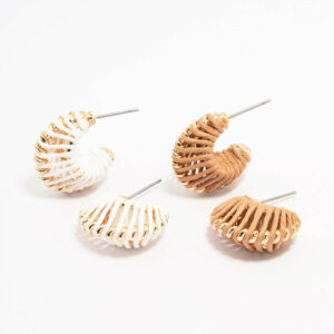 Neutral Raffia Wrapped Hoop Earring Pack