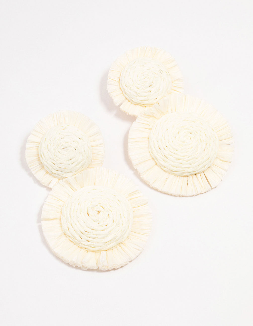 White Raffia Round Graduating Earrings