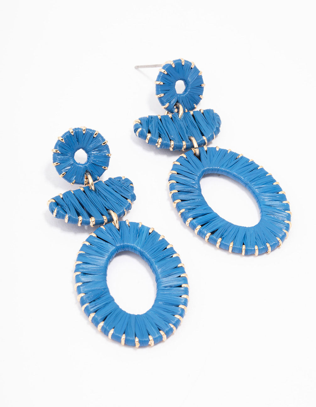 Blue Fabric Wrapped Oval Earrings