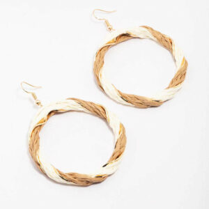 Cream & Brown Twisted Circular Drop Earrings