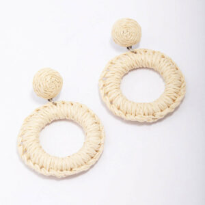 Cream Raffia Wrapped Circle Drop Earrings