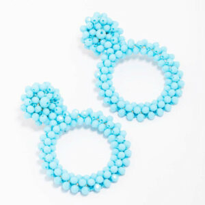 Light Blue Beaded Cluster Round Earrings