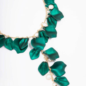 Green Iridescent Flower Petal Statement Necklace