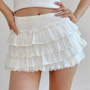 Girly lace ruffle mini skirt