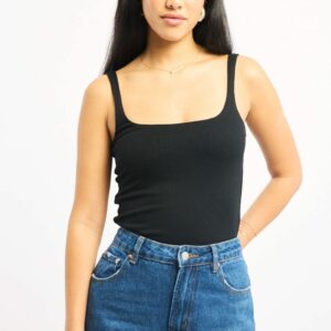 Black Tank Top Double Layered Rib