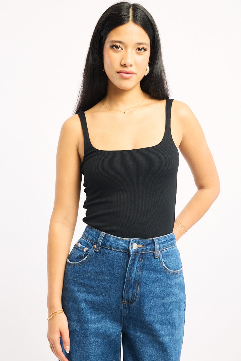 Black Tank Top Double Layered Rib