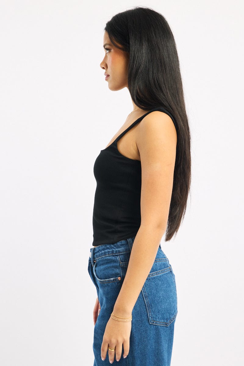 Black Tank Top Double Layered Rib - Image 3