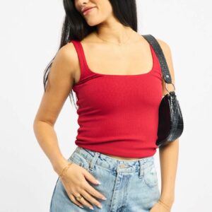 Red Tank Top Double Layered Rib