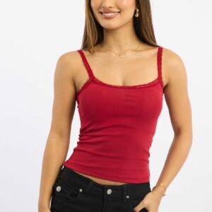 Red Lace Tank Top Sleeveless