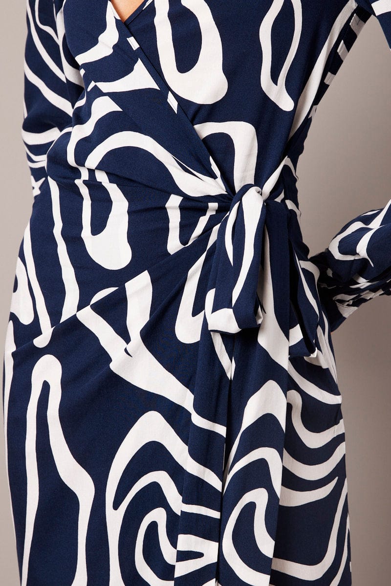 Blue Abstract Wrap Maxi Dress Shirt Dress - Image 6