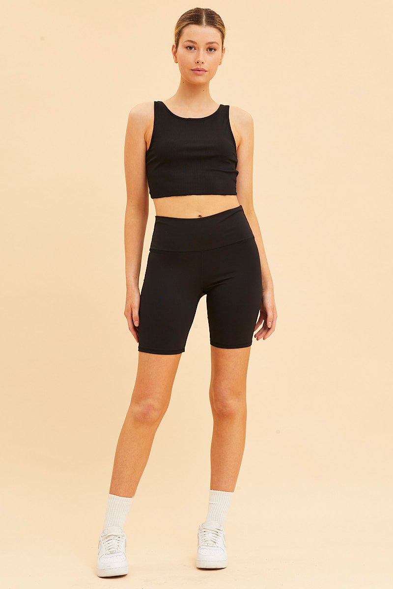 Black Sleeveless Tank Cross Back Crop Reversible - Image 3