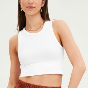 White Tank Top Sleeveless Crew Neck Seamless