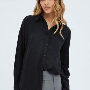 Black Long Shirt Collared Long Sleeve