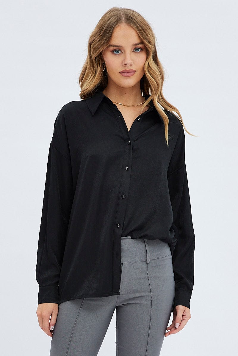 Black Long Shirt Collared Long Sleeve - Image 3