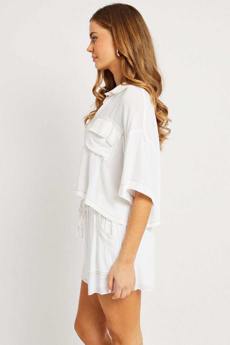 White Relaxed Shirt Short Sleeve - Image 4