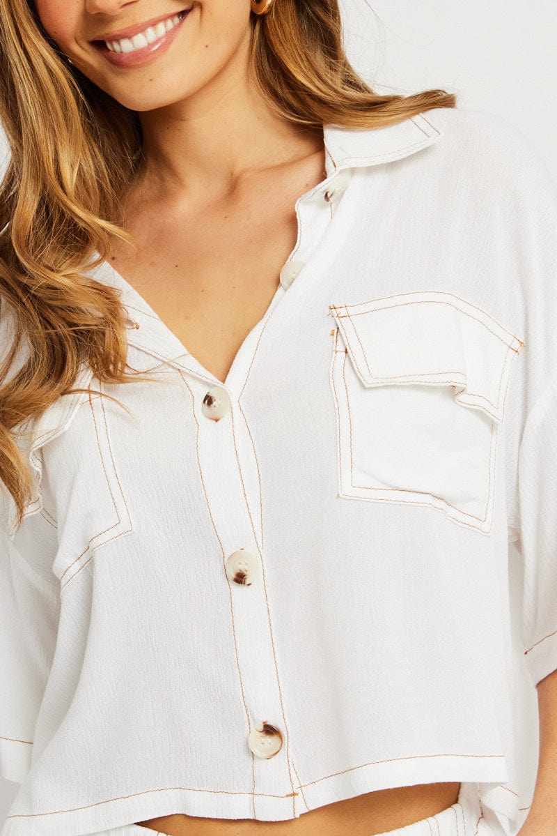 White Relaxed Shirt Short Sleeve - Image 6
