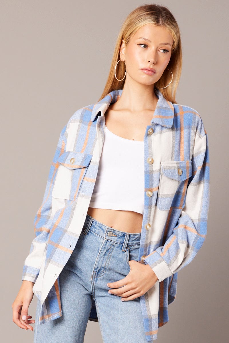 Blue Check Relaxed Shirt Long Sleeve - Image 3