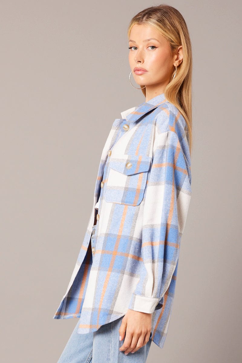 Blue Check Relaxed Shirt Long Sleeve - Image 4